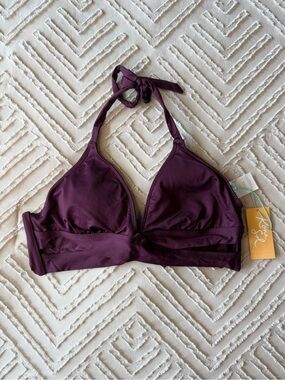 NWT Kona Sol Plunge Halter Bralette in Deep Plum | M